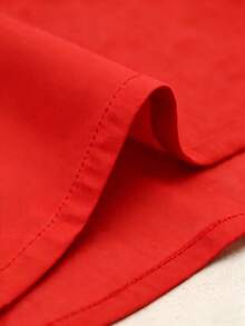 女士红色休闲纯色长袖连衣裙，优雅简约宽松大码度假衬衫裙，日常穿着 - 紅色 - 查看 6