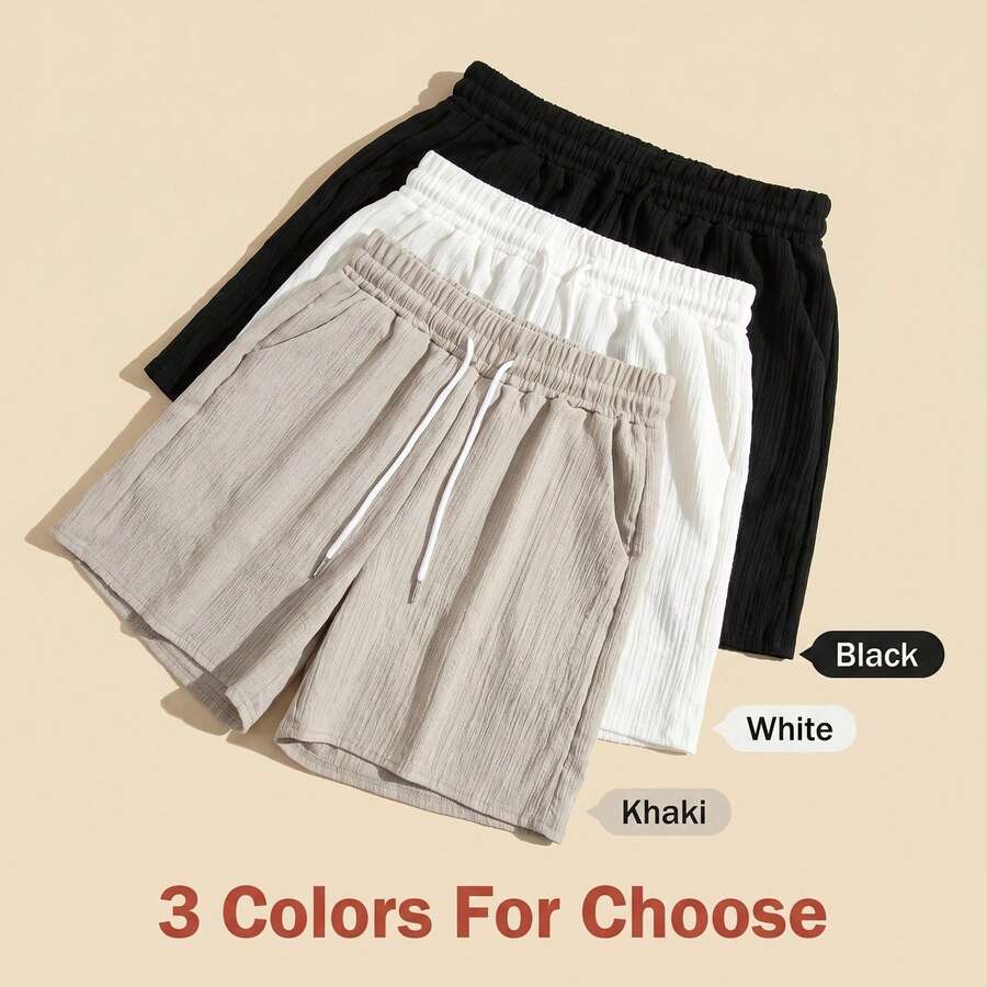 Drawstring Waist Textured Fabric Shorts Women's Casual Outdoor Sports Loose Shorts Summer