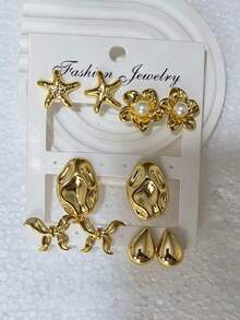 经典百搭耳环，永恒优雅的风格，适合女性全年佩戴 - 金色 - 查看 3