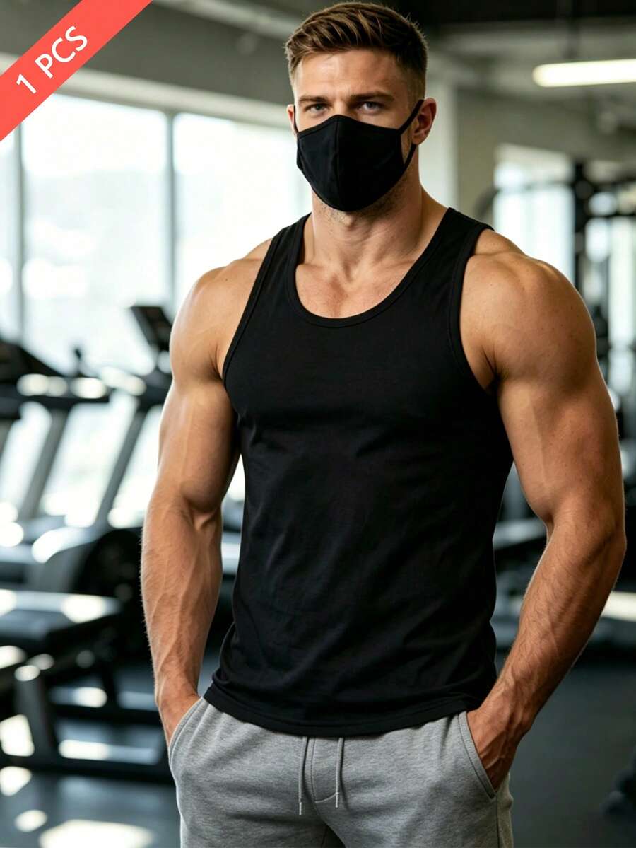 Norcotton黑色100%纯棉罗纹背心,男士运动内衣 - 黑色 - 查看 1