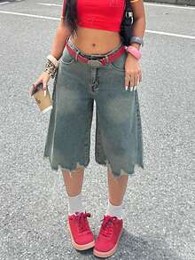 Casual Loose Frayed Hem Wide Leg Jeans - Light Wash - View 2