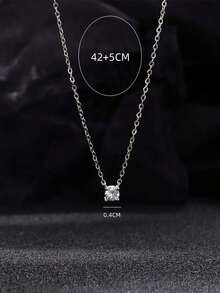 1pc Fashionable Minimalist Single Rhinestone And Clear Stone Flash Pendant Necklace Suitable For Women's Daily Wear - bạc - Xem 5