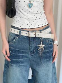 1件装女士白色PU材质蕾丝独特腰带 - 白色 - 查看 3