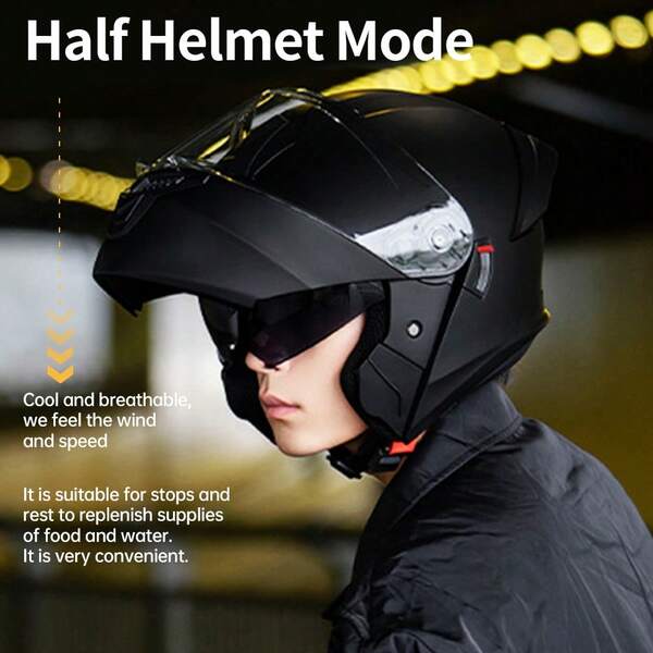 Head Circumference 54-61cm, Flip-Up Helmet, Matte Black, Dual Visor Two-In-One Helmet, Motorcycle Helmet, Winter Warm Motorcycle All-Season Helmet