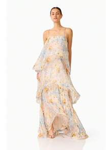 Brick Lane Co. 2026 European And American Summer And Sweet Printed Multi-Layer Cake Long Strap Dress Vacation Outfits Women Summer Outfits Women - 黃色 - 查看 6