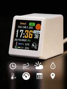 Đồng hồ thời tiết mini để bàn siêu thông minh với màn hình đa chức năng hiển thị điều kiện thời tiết, nhiệt độ và độ ẩm, ngày giờ, kèm hình ảnh động quà tặng. - Nhiều màu - Xem 1