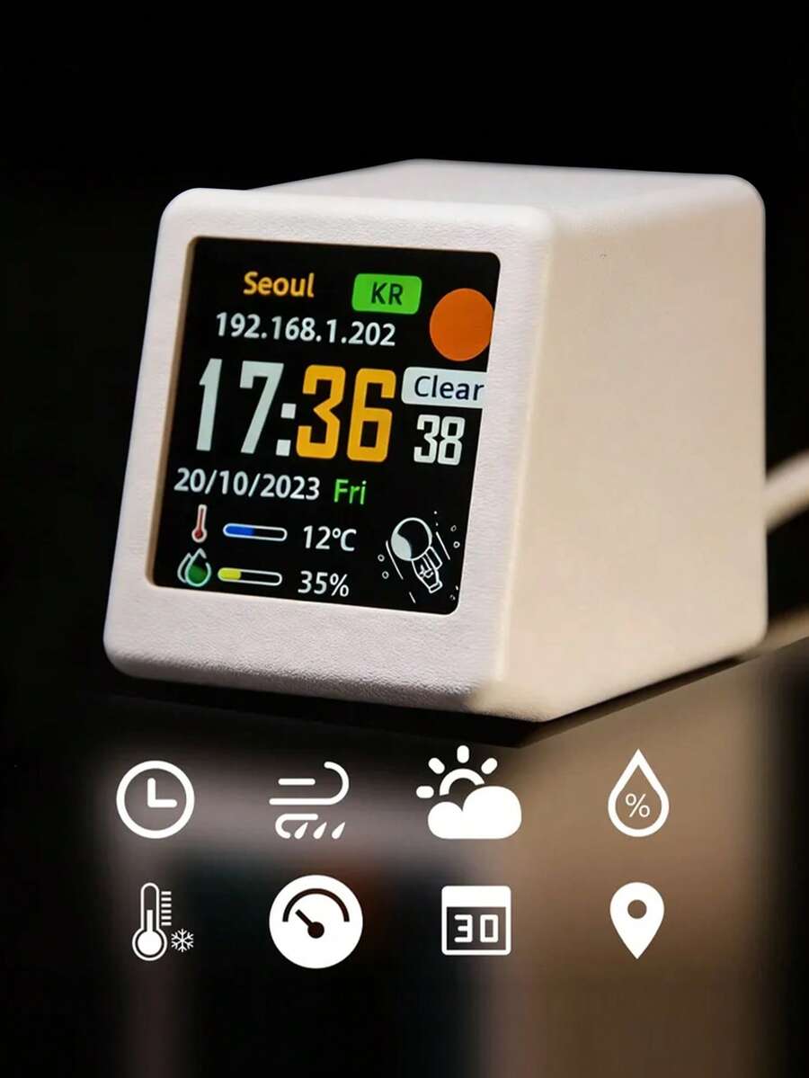 Đồng hồ thời tiết mini để bàn siêu thông minh với màn hình đa chức năng hiển thị điều kiện thời tiết, nhiệt độ và độ ẩm, ngày giờ, kèm hình ảnh động quà tặng. - Nhiều màu - Xem 1