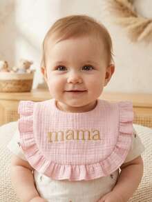 4pcs Girls' Summer Candy Color Pure Cotton Embroidered Bibs, Soft & Skin-Friendly Ruched Baby Drool Cloths, Mother's Day Gift, Suitable For Daily Use - Multicolor - View 4