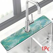 1 pieza Alfombrilla de grifo con estampado de mármol, de poliéster duradero, de secado rápido, fácil de limpiar, adecuada para cocina y baño, fácil instalación, decoración diaria, regalo, alfombrilla de baño, alfombrilla de grifo duradera, accesorio de grifo - Multicolor - Ver 14