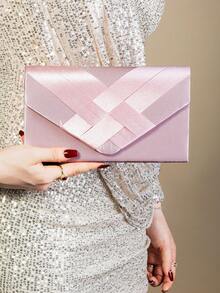 Tas Clutch Malam Bergaya dengan Hiasan Satin, Tas Bahu Model Amplop - Berwarna merah muda - View 5