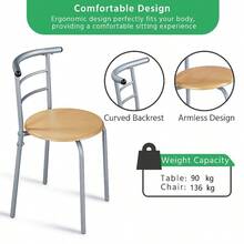 Costoffs 3 Piece Dining Table Set Modern Kitchen Table Set Space Saving Table And 2 Chairs Set With Steel Legs/Storage Rack For Kitchens/Balconies/Bedrooms/Apartments/Cafés, Natural/Drift Brown/White - White - View 6