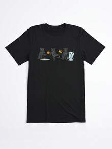 Camiseta Negra con Gatos Divertidos y Bebida para Mujer Estilo Casual Verano - Negro - Ver 2