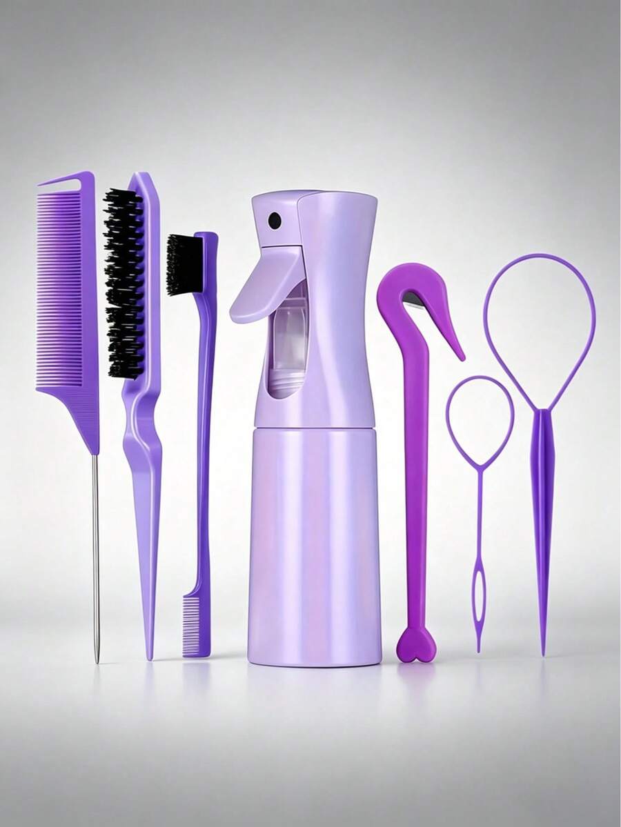 Bộ dụng cụ tạo kiểu tóc 3/7 món, bao gồm lược kết hợp và bình xịt liên tục - Lược gỡ rối, lược đuôi nhọn, vòng tạo kiểu tóc tết, lược chải viền tóc và bình xịt - Bộ dụng cụ tạo kiểu tóc chuyên nghiệp, dùng để tạo kiểu tóc thêm phần hấp dẫn.