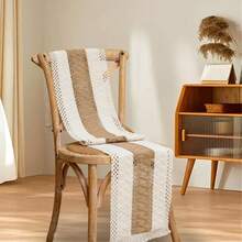 1pc Luxury Elegant Premium Cotton Linen Rustic Boho Embroidered Tassel Decorative Dining Table Runner For Home - Beige - View 6