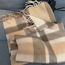 1pc 100% Wool Plaid Scarf, High-Quality Women's Shawl, New Winter Warm Gift,Holiday,Travel Essential - Khaki - View 4