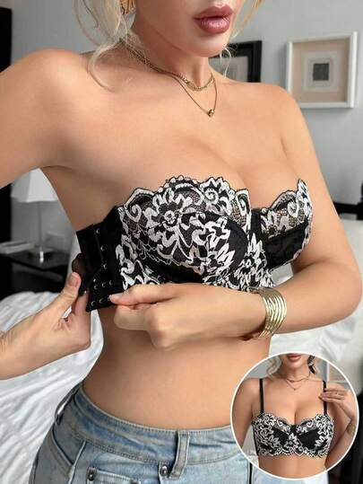 Sujetador sexy y cómodo con aros, parches de encaje y copas delgadas para mujer