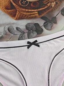 4 piezas de bragas deportivas triangulares sueltas y cómodas de seda de leche púrpura con lazo lindo para mujeres - Púrpura malva - Ver 7