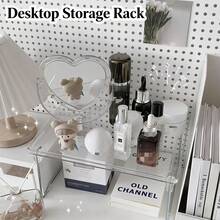 Transparent Tiered Storage Rack, Organizes Desk Items Like Stationery, Books, Cosmetics, Fully Utilizes Vertical Space For A Tidy Desk. Suitable For Study, Vanity, Office Desk Etc. The See-Through Design Creates A Fresh And Visually Appealing Effect. - White - View 7