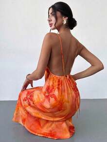 Vestido largo de verano satén de lunares con tirantes y espalda descubierta para mujer - Multicolor 5 - Ver 8