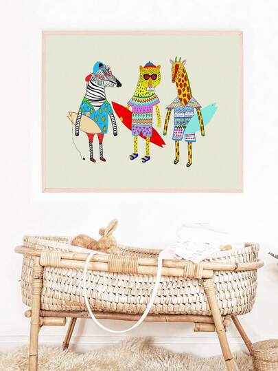 1 pieza Cuadro de lienzo enmarcado, decoración de habitación infantil, arte de amigos surfistas, decoración de pared para habitación de niños, regalo para sala de juegos, ilustración de animales de surf, regalo de cumpleaños para niños y niñas, decoración de verano, decoración de guardería, decoración de estilo rústico, decoración de guardería, póster de habitación, arte preescolar, decoración para recién nacidos, regalo, decoración de fiesta, resistente al agua, decoración de baño, decoración de dormitorio