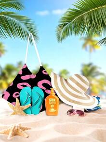 1pc Polyester Leopard Print Beach Chair Cover, Black Background, Quick-Drying Leisure Chair Towel With Side Pocket, Suitable For Beach, Pool Party, Sunbathing, Summer Vacation And Outdoor Activities - A - View 5