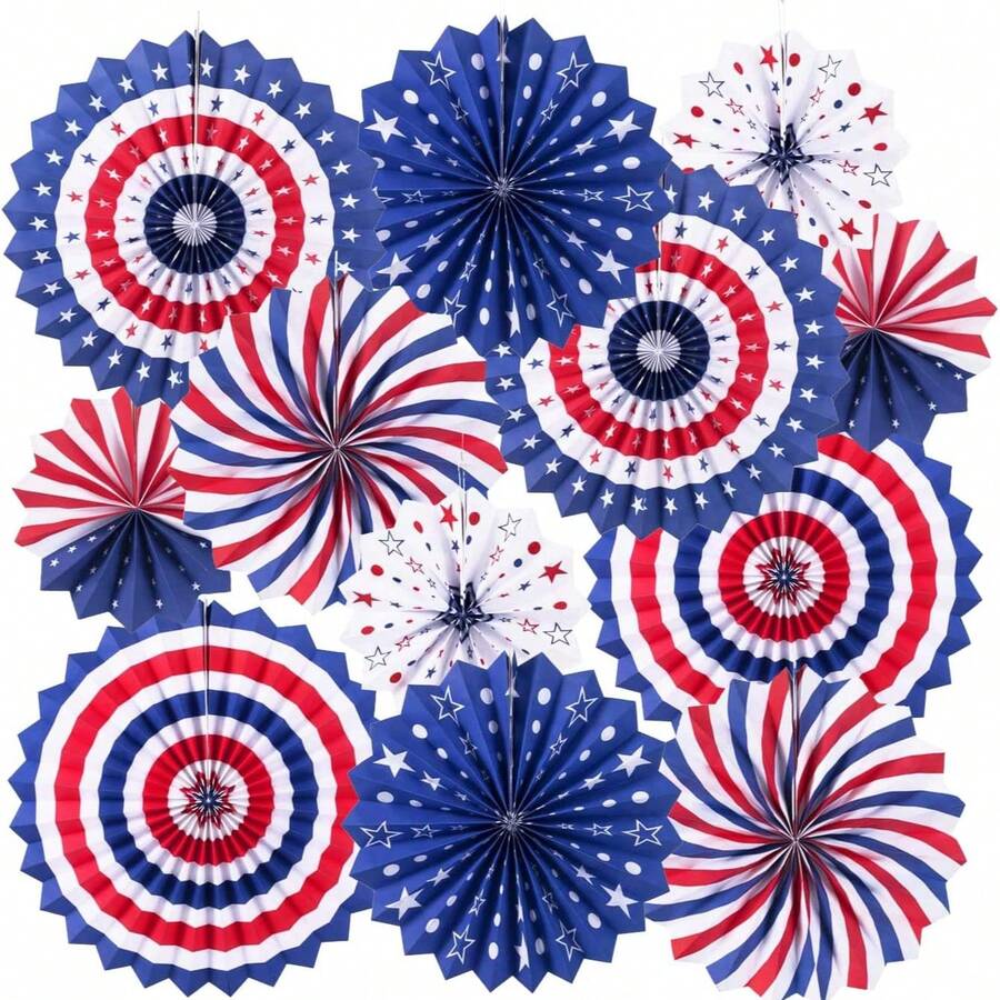 Decoraciones patrióticas para el 4 de julio - Abanicos de papel colgantes en rojo, blanco y azul, adecuados para la fiesta del Día de la Independencia de EE. UU., el Día de los Caídos y el Día de los Veteranos - Día de la Independencia - Ver 1