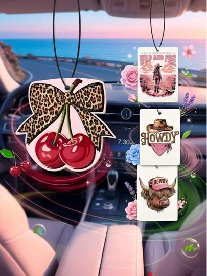 Accesorios de coche estilo vaquero occidental, decoración de espejo retrovisor de chica genial, decoración de cereza, accesorios interiores lindos, accesorios de coche para mujeres/niñas, decoración de fragancias, regalo dulce para amigos y novias, accesorios de coche de moda, Día de la Madre, regalos festivos