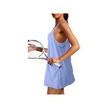 Womens Tennis Dress Workout Mini Dress With Shorts Sleeveless Spaghetti Straps Golf Athletic Dresses Mini Romper Dress Casual Workout Outfits Dresses For Women - Màu xanh lam - Xem 4