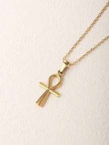 1pc 18K Gold Plated Ankh Cross Necklace, Delicate Ankh Pendant Cross Necklace, Stainless Steel Necklace For Women, Vintage Silver Cross, Great Gift Choice - 多色 - 查看 4