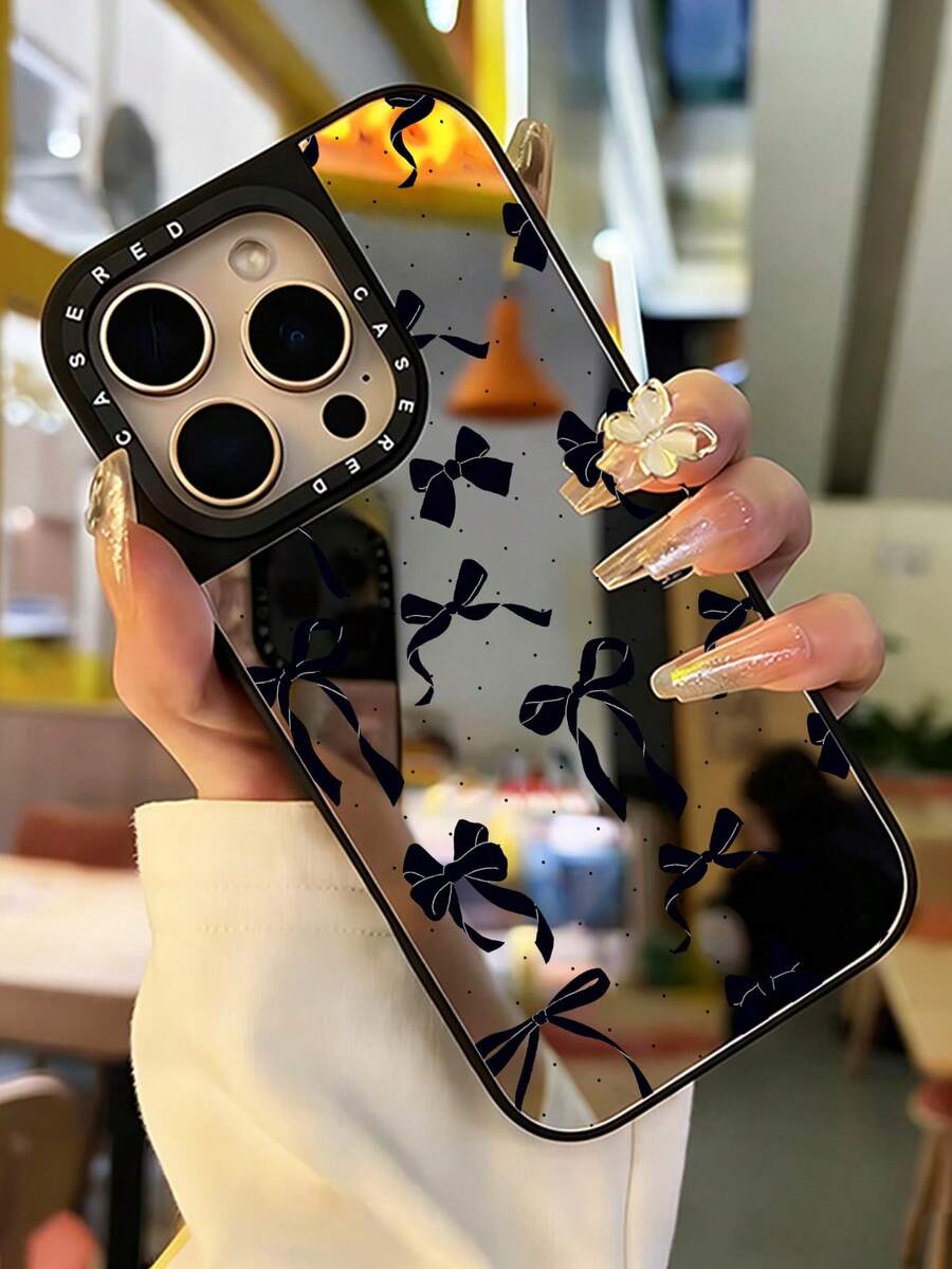 Casing Ponsel Pelindung Cermin Hitam Lucu, Modis, Tahan Guncangan, Motif Pita dan Hati, Cocok untuk iPhone 13/11/17/17 Pro/16/14/15/15 Pro/15 Plus/15 Pro Max/X/Xs Max/Xr/11 Pro/12 Pro/13 Pro/14 Pro/11 Pro Max/12 Pro Max/13 Pro Max/14 Pro Max/14 Plus/17 Pro Max/17 Air, Hadiah Musim Semi - MultiWarna - View 1