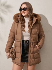 Women's Plus Size Lined Bobojaco Jacket With Hood And Faux Fur Lining, Long Sleeves, Winter - Rỉ Nâu - Xem 3