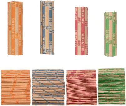 Coin Wrappers Assorted 110 PCS Flat Coin Rolls Wrappers For All Coins Including 30 Quarter Wrappers, 30 Penny Wrappers, 25 Dime Wrappers, 25 Nickel Wrappers