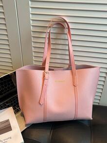 Large Capacity Handbag For Women, New Minimalist Fashion Versatile Commuter Shoulder Tote Bag - Pink - View 8