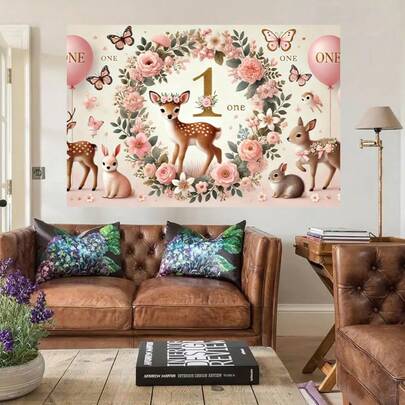 1件优雅清新的动物庆典背景布，涤纶纤维墙挂布，多用途背景帘，适用于客厅、卧室、办公室家居装饰、户外装饰、工作场所