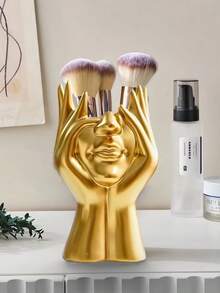 1件套现代简约白色亮面抽象人脸托腮半身雕塑，可作化妆刷架、梳妆台装饰、母亲节/情人节礼物 - 彩色 - 查看 7