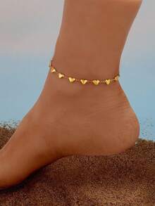 1pc Minimalist Stainless Steel Chain Anklet, Suitable For Vacation & Beach - Gold Heart Anklet - View 3