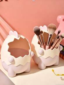 Cute Dinosaur Egg Makeup Brush Holder Cup, Cartoon Cosmetic Brush Storage Organizer Cup, Desktop Pen Holder Makeup Tool Container Suitable For Vanity, Bedroom, Bathroom - Multicolor - View 1