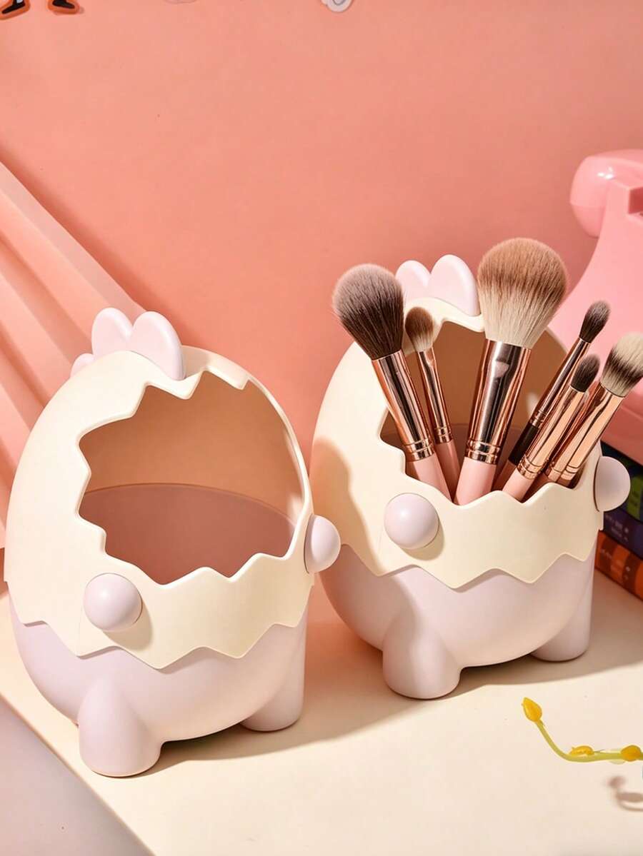 Cute Dinosaur Egg Makeup Brush Holder Cup, Cartoon Cosmetic Brush Storage Organizer Cup, Desktop Pen Holder Makeup Tool Container Suitable For Vanity, Bedroom, Bathroom - Multicolor - View 1