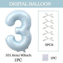 7pcs Blue Number Balloon Set, Bow Tie DIY Decor, Blue Number (0-9) Foil Balloons, Includes Glue, Suitable For Birthday Party, Room Decor, Anniversary, Photo Props, Princess Party Decoration - Baby Blue + Bow - View 15