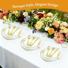 175Pcs Gold Plastic Plates For Party, Disposable Plates Set, 25 Of Each 9" Dinner Plates, 7" Cute Dessert Plates, 9oz Cups & Spoons Forks Knives Napkins Cutlery For Weddings Birthday Baby Bridal Shower, Catering Events - Dinnerware Set Exquisite For 25 Guest Service - Elegant & Sturdy - White - View 6