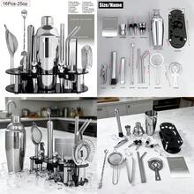 KCJLHGT 2/16/22 Pieza Juego de Coctelera, 750ml(25oz), 750/600ml(25/20oz) Cocteleras Boston, Juego de Herramientas de Bar de Acero Inoxidable con Soporte de Acrílico Negro para Mezclar Cócteles, Hogar, Bar, Fiesta - Plateado - Ver 9