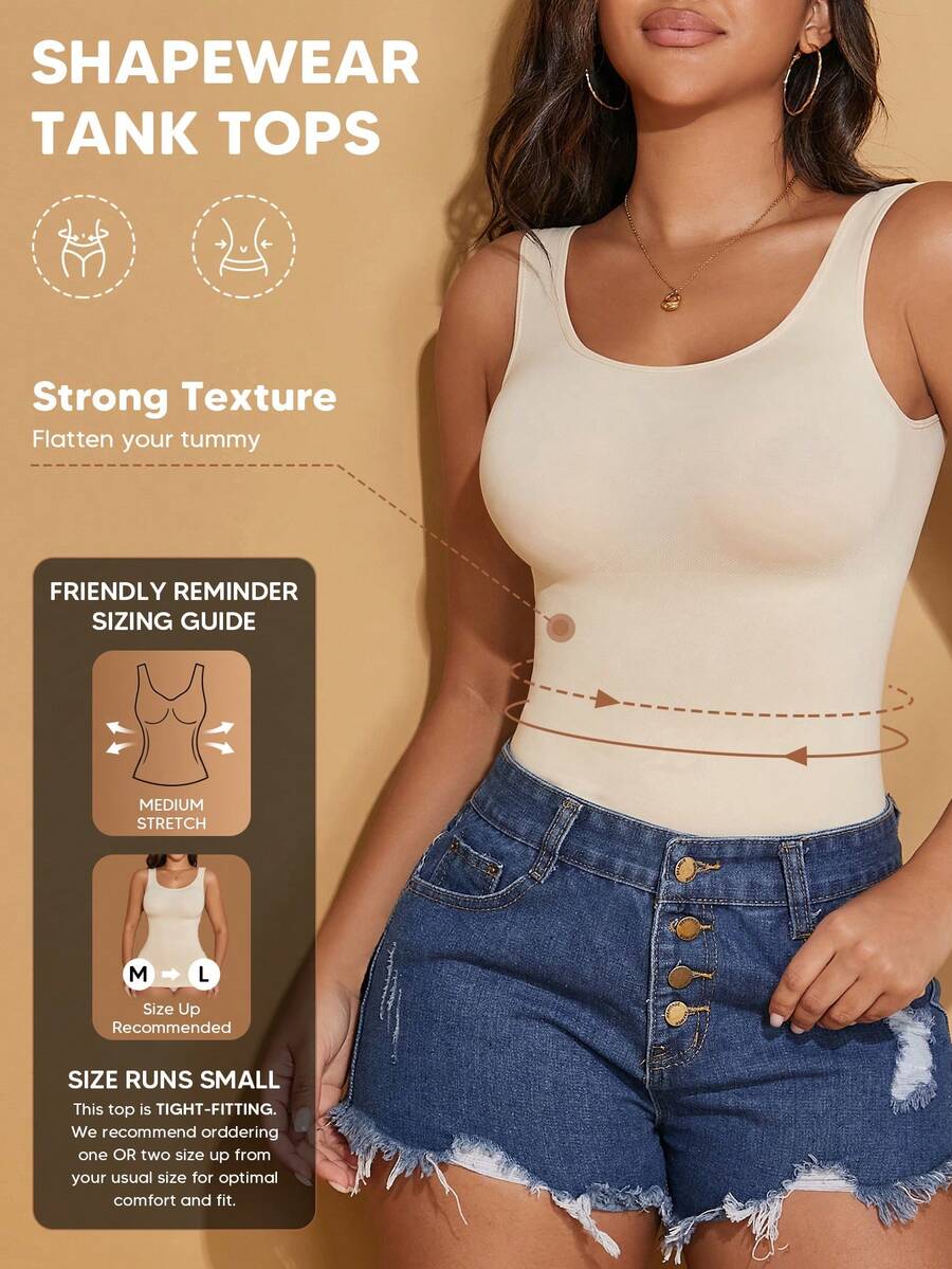 Women's Crew Neck Seamless Slimming Sports Camisole Casual Summer - Apricot - View 1