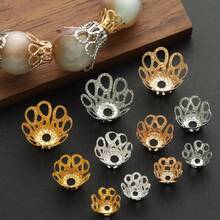 105个6mm/8mm/10mm空心花形压接帽，花帽，合金隔珠，串珠垫，装饰珠帽，适用于珠宝制作、手链、项链、钥匙扣、耳环、工艺配件 - 鏤空花邊端蓋 - 查看 5
