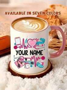 Personalized Coffee Mug With Customizable Text, Medical Themed Ceramic Cup With Stethoscope And Medication Patterns, 11oz Cup For Nurses And Doctors, Graduation Gift And Kitchen Essential, Appreciation Gift, Nurse Week Gift - Multicolor - View 5