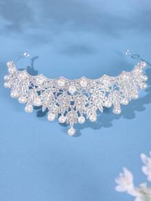 Classic Silver Pearl Leaf Crown, Timeless Bridal Wedding Tiara For Brides - Silver - View 5