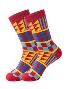 1/5 Pairs Men's Socks, Couple Style, Random Multi-Color Geometric Pattern, Versatile For All Seasons, Streetwear, Soft & Comfortable Mid-Calf Casual Socks - Multicolor - View 8