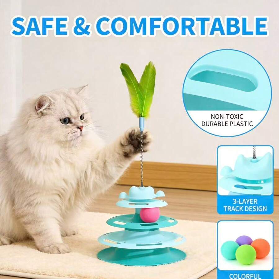 四层旋转球互动猫爬架玩具，球的颜色随机，适合幼猫和成猫，益智玩具，可缓解无聊和焦虑，易于组装：猫爬架可完全拆卸，方便收纳和清洁。 - 查看 1