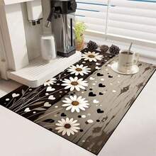 1 pieza Alfombrilla de secado de platos con estampado para encimera de cocina, súper absorbente, oculta manchas, con respaldo de goma, alfombrilla multiusos para cafetera, escurridor de platos, encimera de cocina, cafetera, apta para cafetera, máquina de espresso, almohadilla decorativa - HL  638 - Ver 7