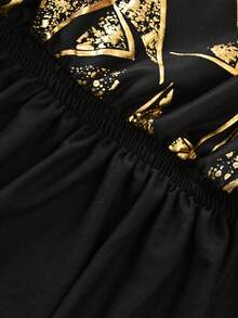 Romantic Flowing Skirt! 1pc Gold Foil Geometric Chair Cover, Dust-Proof, Elastic Full Coverage Old Chair Makeover Tool, Low-Cost Renovation For Wedding/Restaurant/Rental Recommended - Gold-stamped Geometric Skirt Chair Cover - View 6