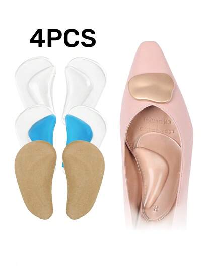 2 Pairs Unisex GEL Anti-Slip Self-Adhesive Insoles, Washable Shock Absorbing Foot Cushion Pads Suitable For Sports Shoes, High Heels, Summer Sandals And Other Footwear